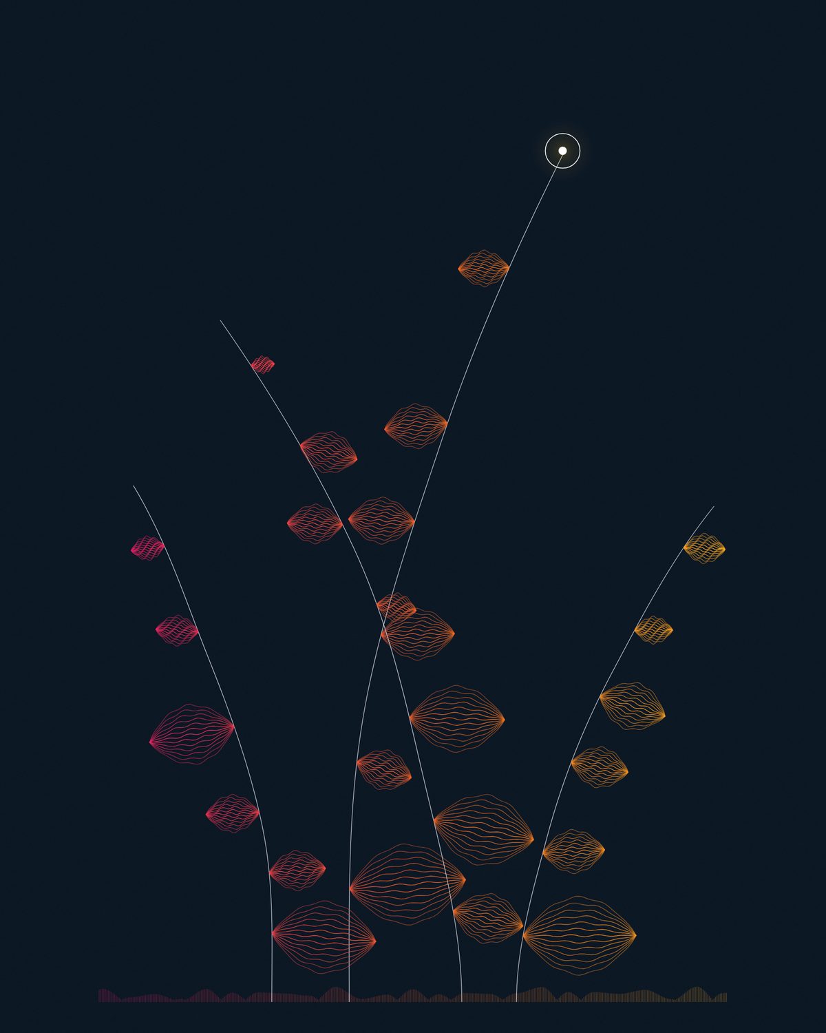 Stems of an aromatic plant drawn with blue wave lines; at the top of one of them, a red berry.